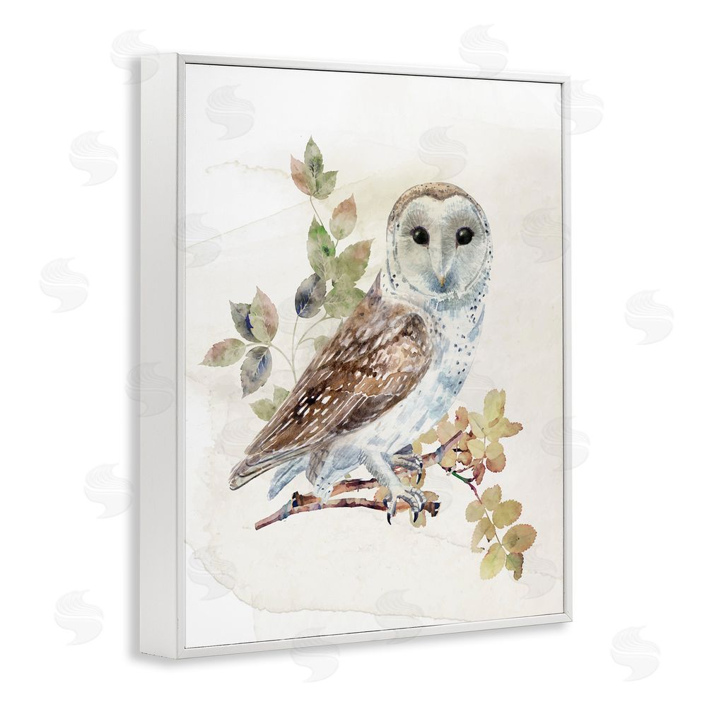 CAD Designs Owl Among Autumn Leaves White Framed Giclee Wall Art Print