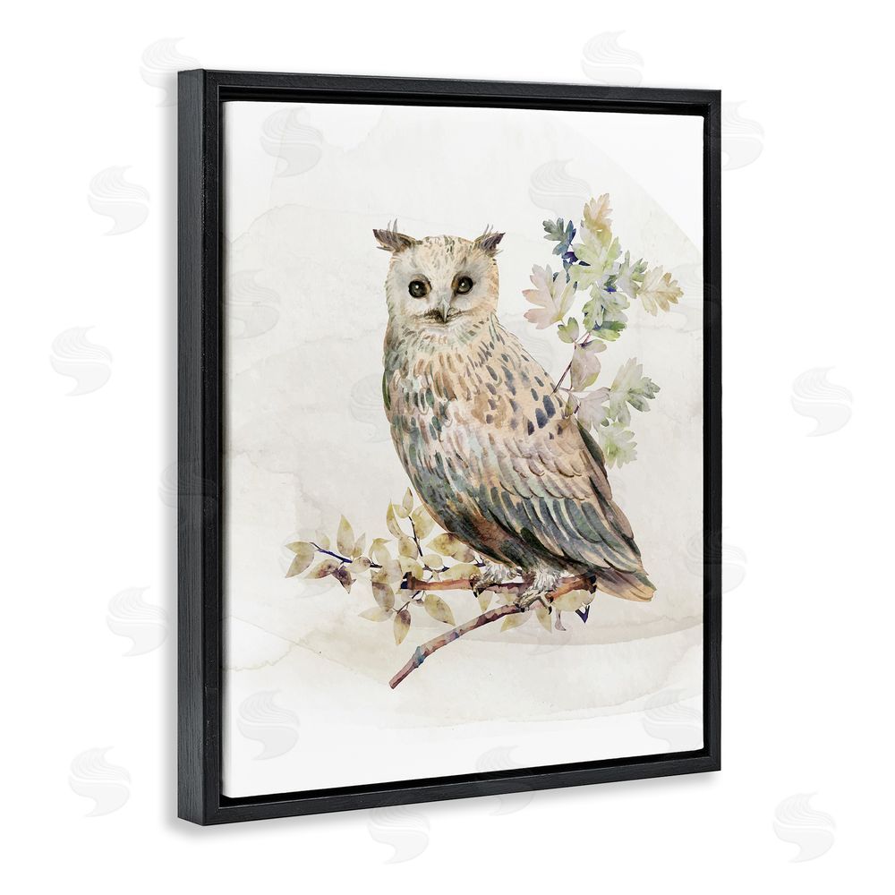 CAD Designs Forest Owl with Foliage Black Floating Frame Canvas Wall Art Print