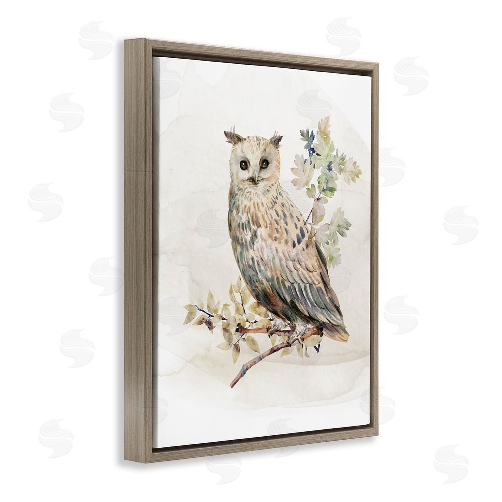 CAD Designs Forest Owl with Foliage Brown Floating Frame Canvas Wall Art Print