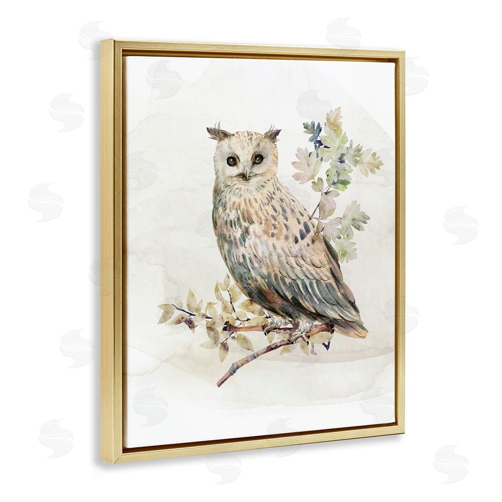 CAD Designs Forest Owl with Foliage Gold Floating Frame Canvas Wall Art Print