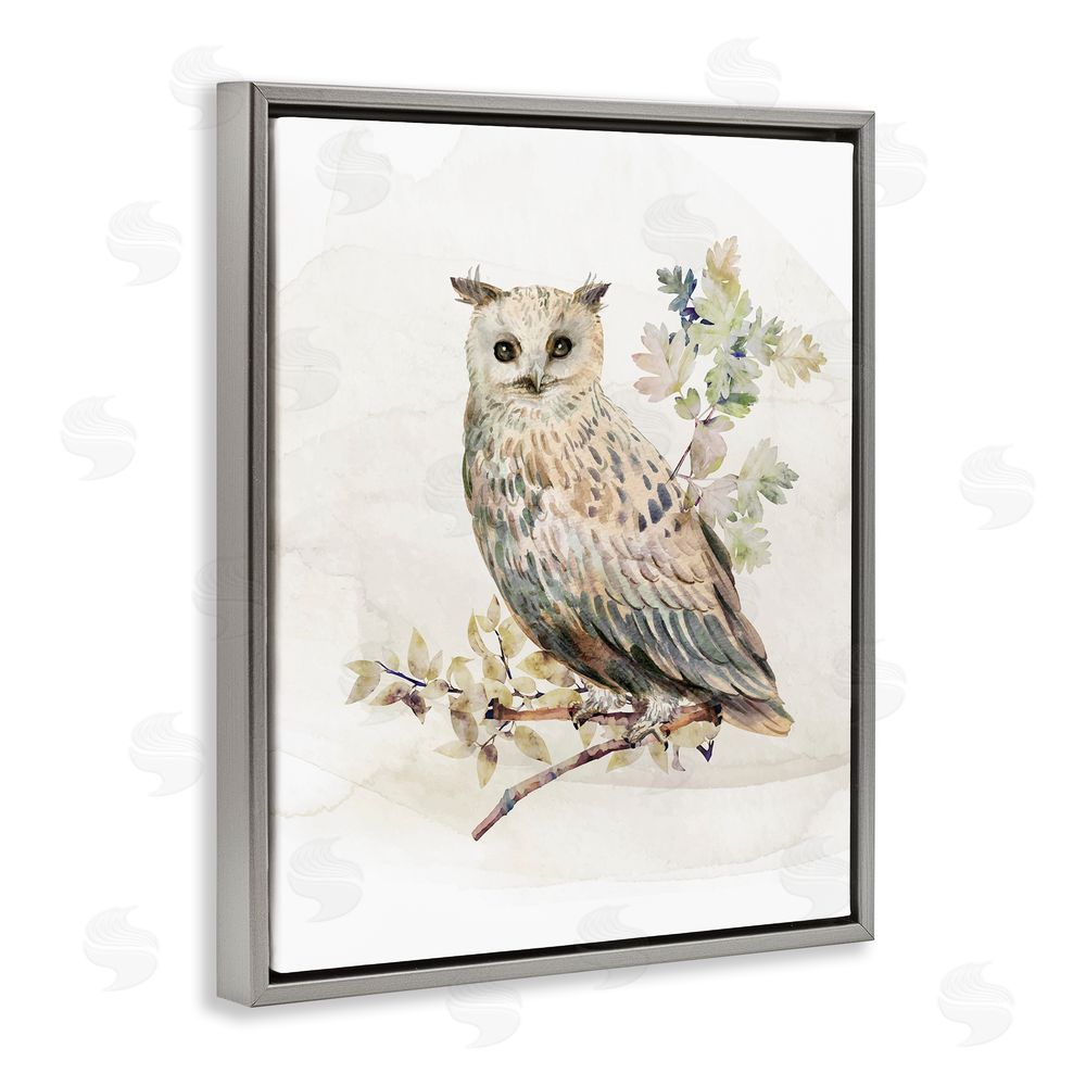 CAD Designs Forest Owl with Foliage Gray Floating Frame Canvas Wall Art Print