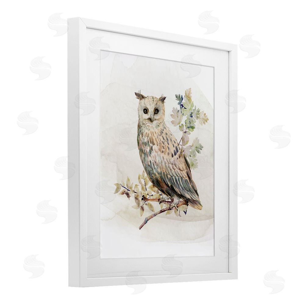 CAD Designs Forest Owl with Foliage White Framed Print Under Glass Wall Art