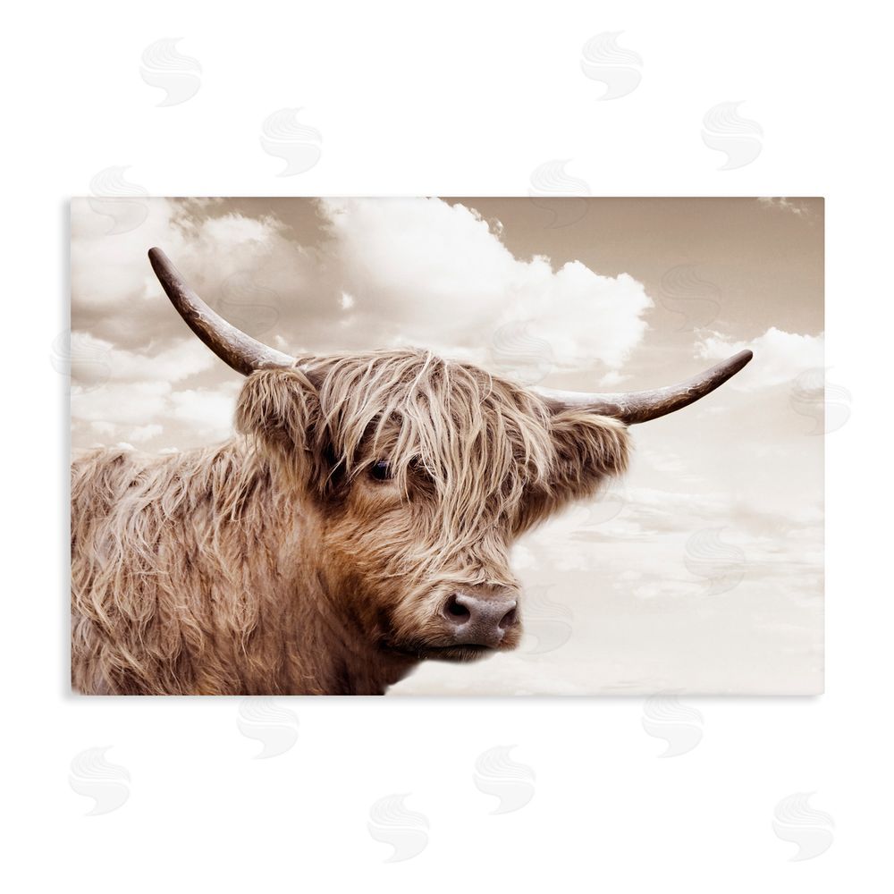 CAD Designs Shaggy Highland Cow & Clouds Stretched Canvas Wall Art Print