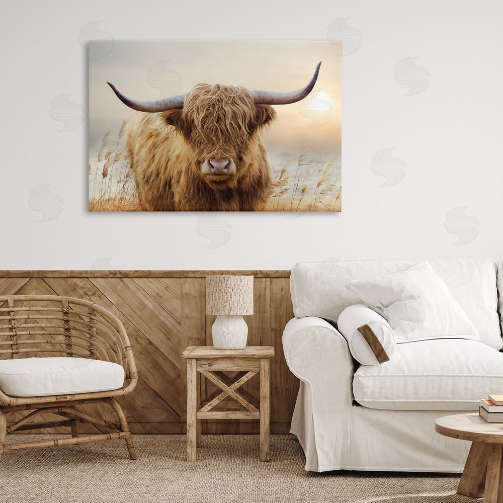 CAD Designs Highland Cow & Warm Sunset Stretched Canvas Wall Art in Room