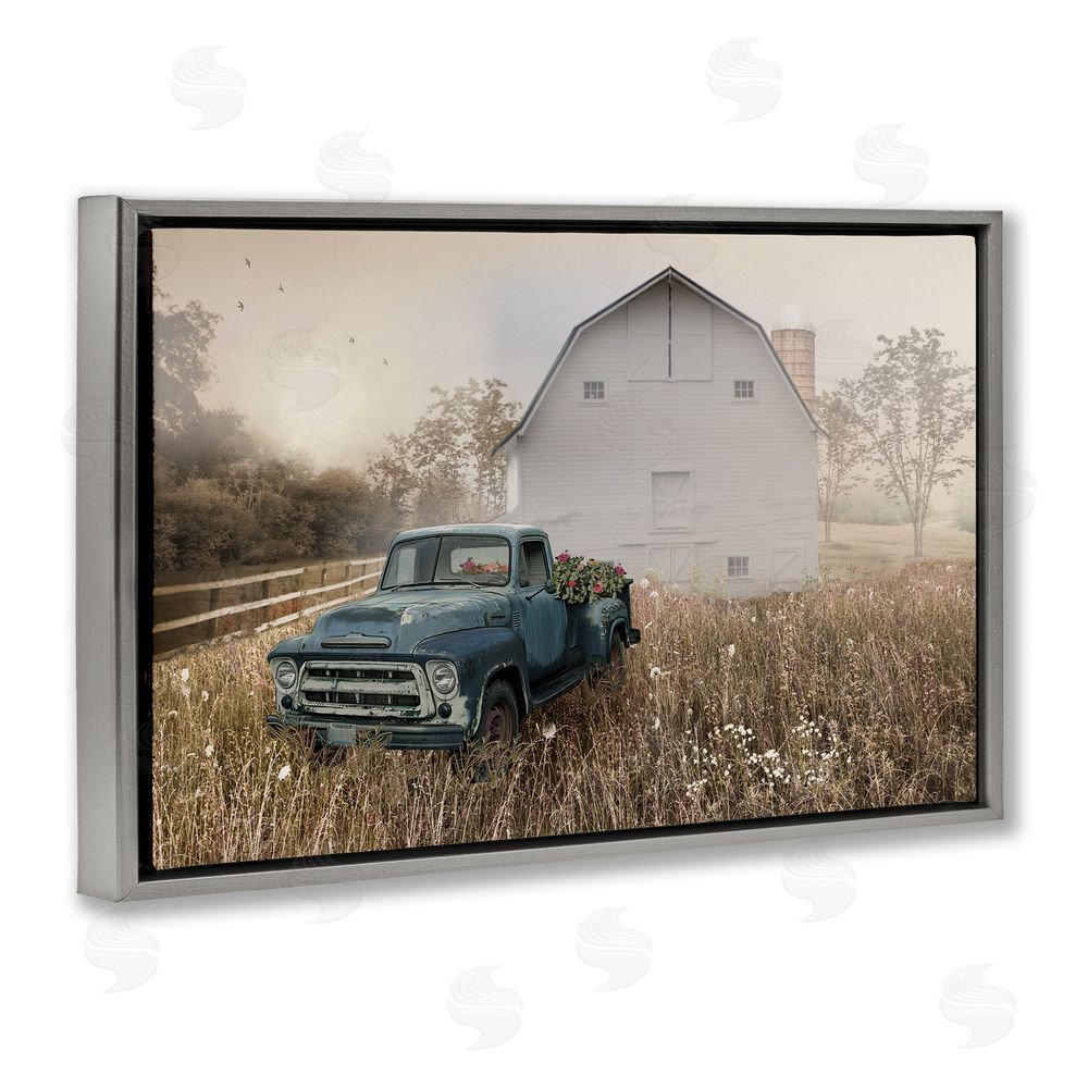 Nan Vintage Pickup in Wildflowers Gray Floating Frame Canvas Wall Art Print