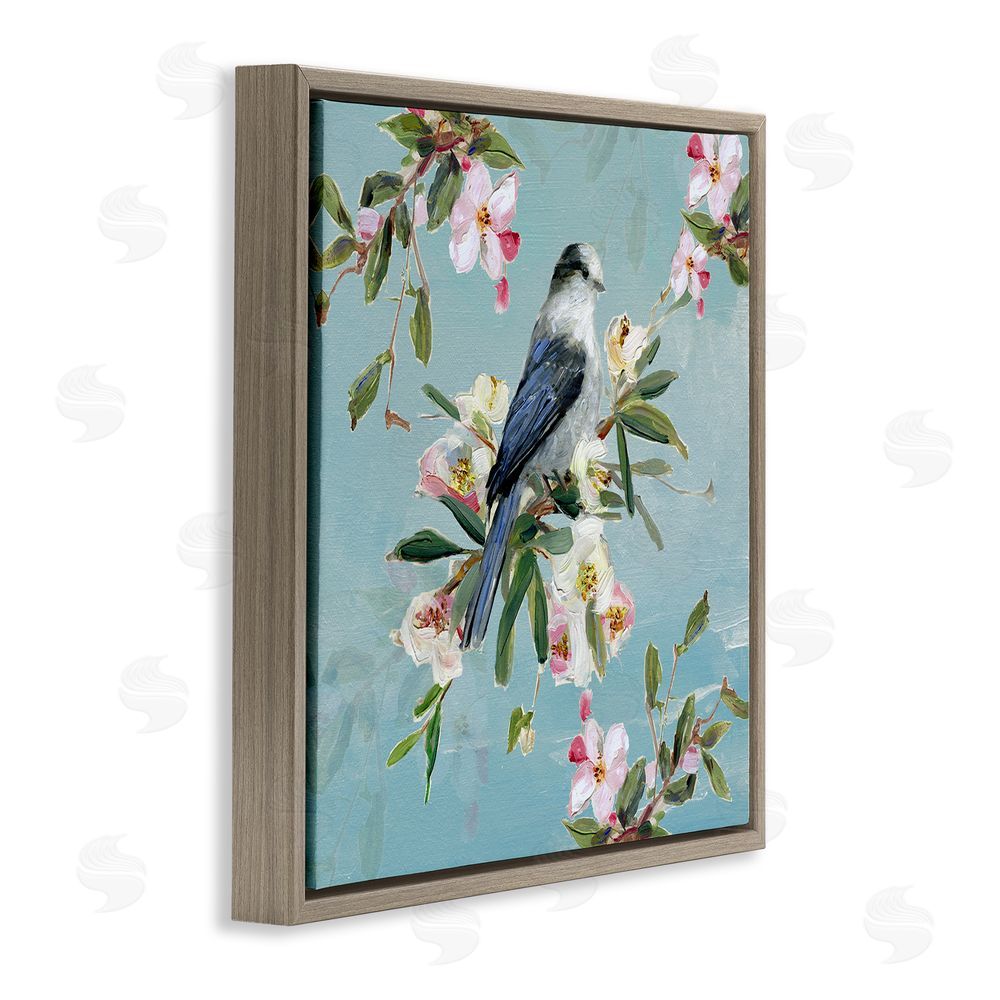 Sally Swatland Pastel Songbird Among Blossoms Brown Floating Frame Canvas Wall Art Print