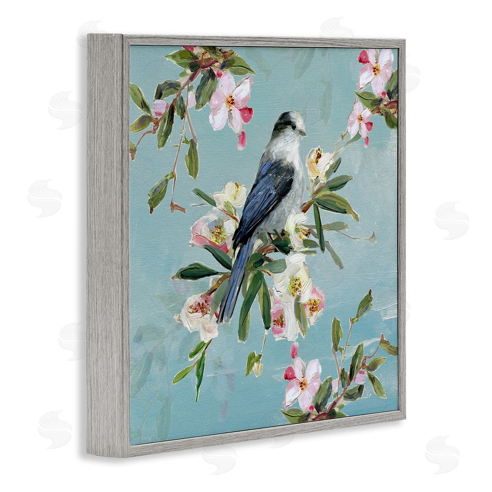 Sally Swatland Pastel Songbird Among Blossoms Gray Framed Giclee Wall Art Print