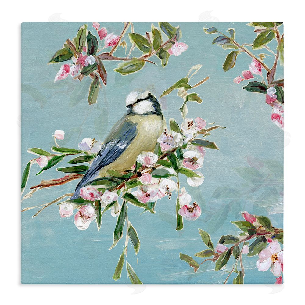 Sally Swatland Songbird Perched on Blooms Stretched Canvas Wall Art Print