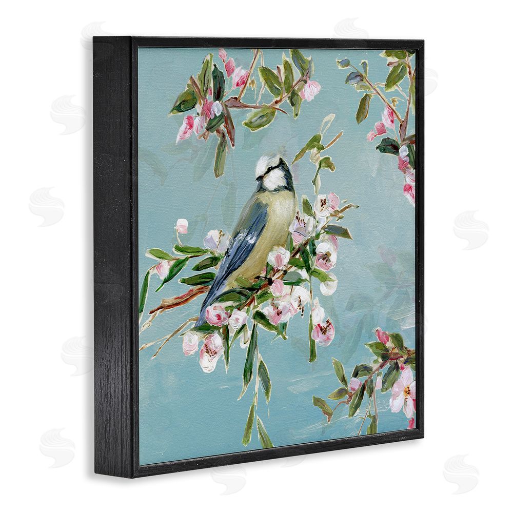Sally Swatland Songbird Perched on Blooms Black Framed Giclee Wall Art Print