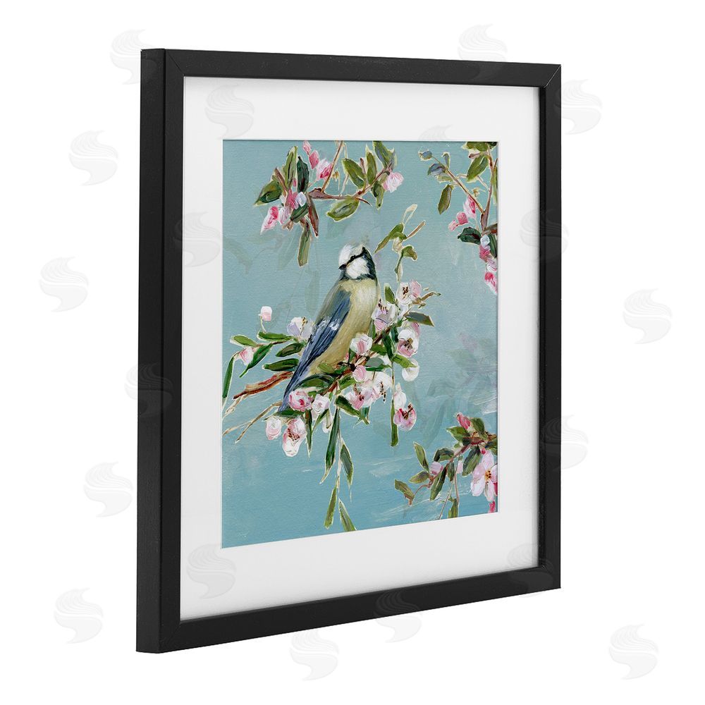 Sally Swatland Songbird Perched on Blooms Black Framed Print Under Glass Wall Art