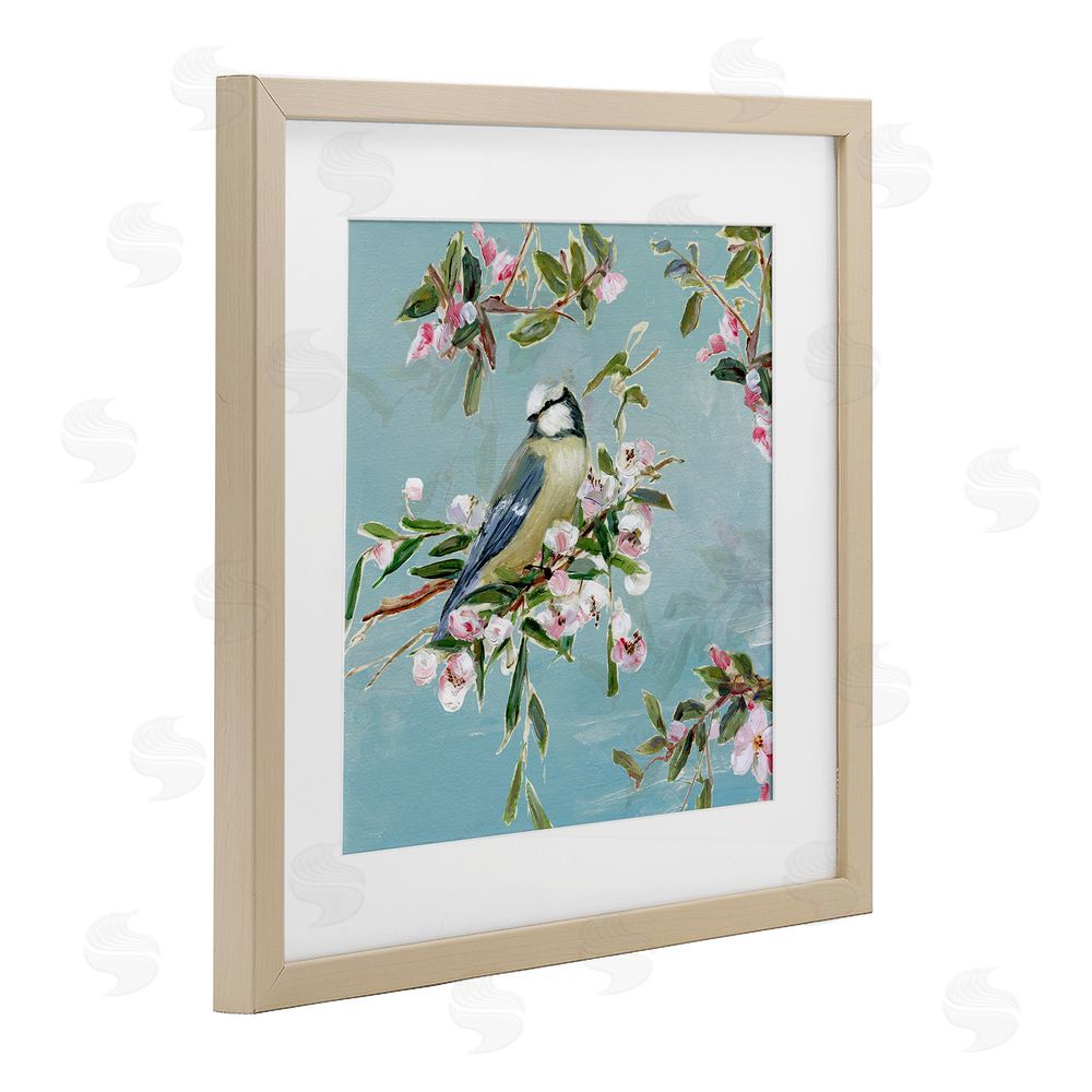 Sally Swatland Songbird Perched on Blooms Brown Framed Print Under Glass Wall Art