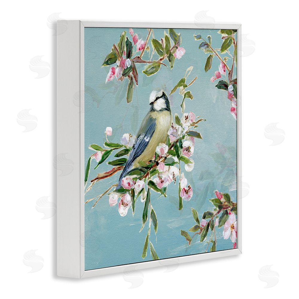Sally Swatland Songbird Perched on Blooms White Framed Giclee Wall Art Print