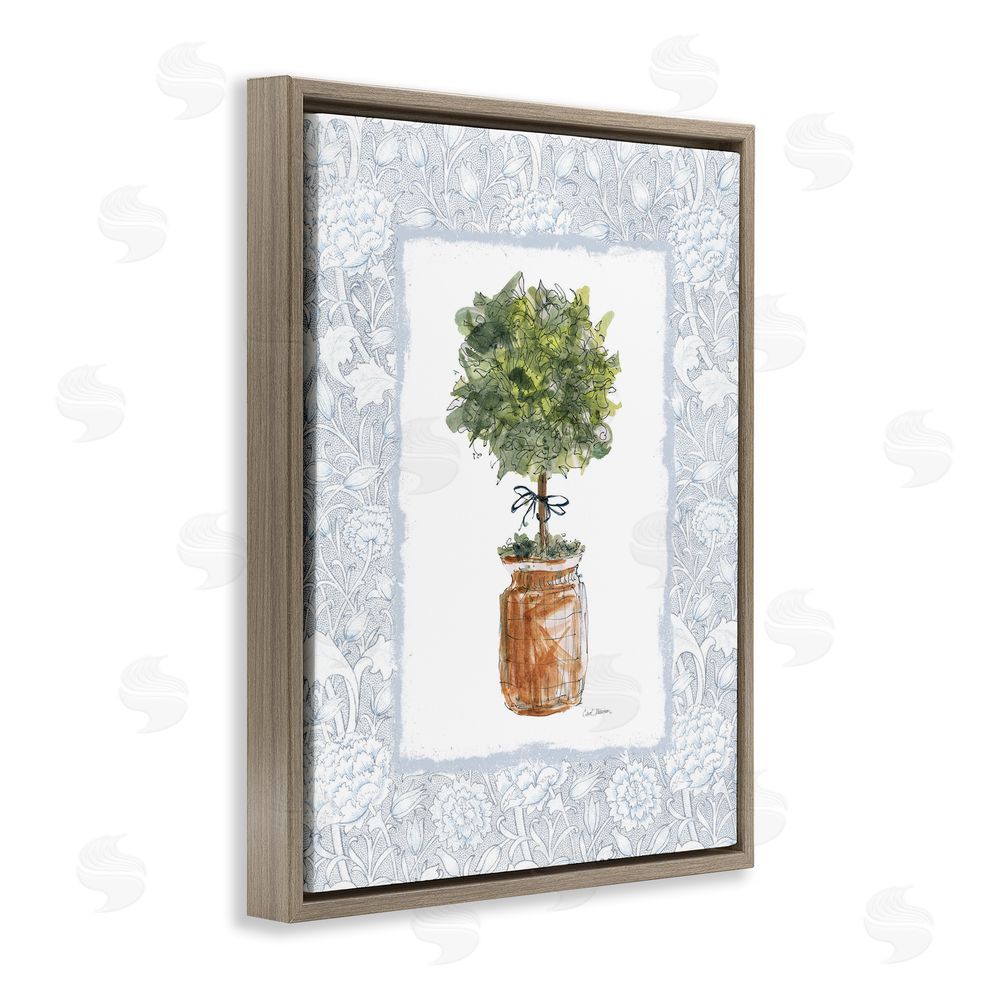 Carol Robinson Potted Topiary with Ribbon Brown Floating Frame Canvas Wall Art Print