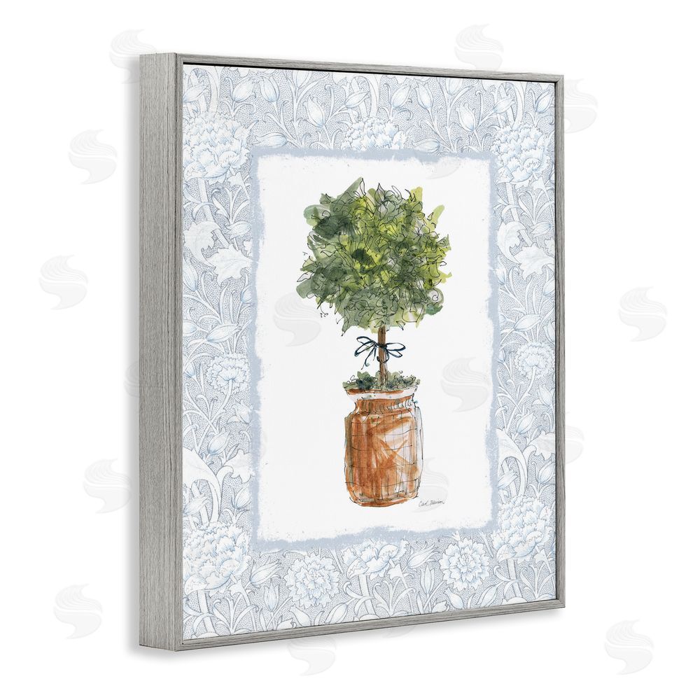 Carol Robinson Potted Topiary with Ribbon Gray Framed Giclee Wall Art Print