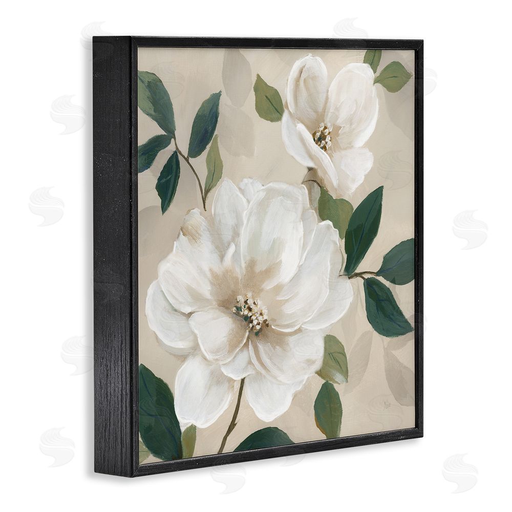 Nan Serene White Magnolia Study Black Framed Giclee Wall Art Print