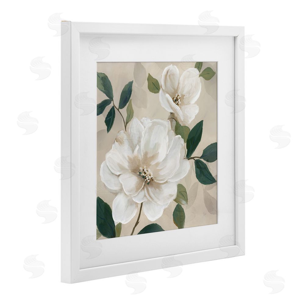 Nan Serene White Magnolia Study White Framed Print Under Glass Wall Art