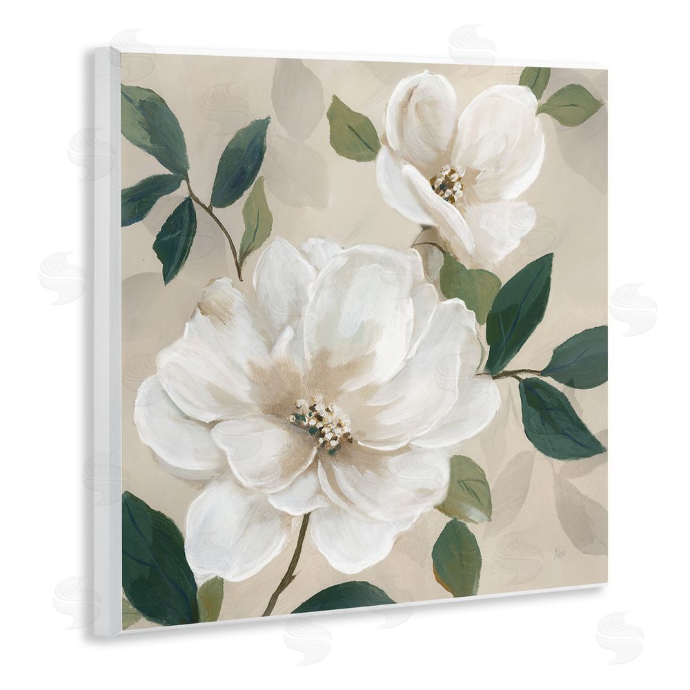Nan Serene White Magnolia Study Wooden Wall Plaque Art Print