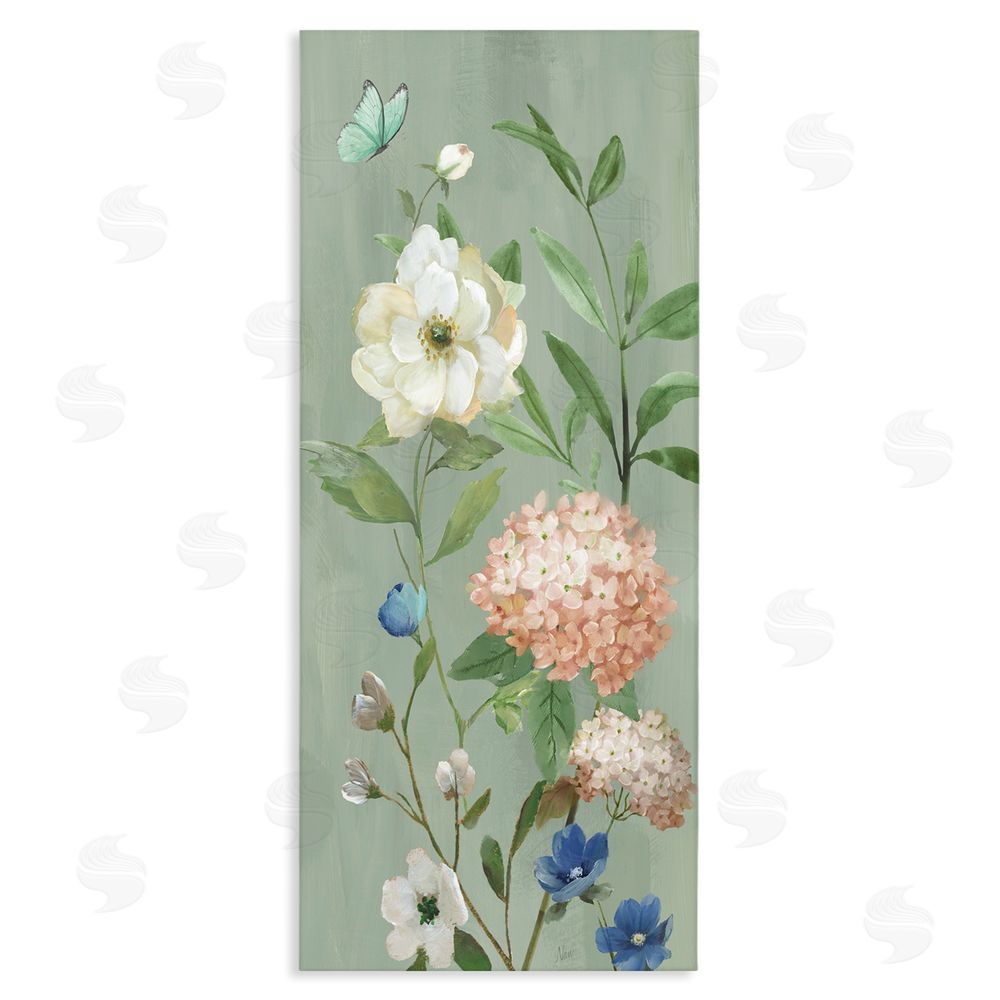 Nan Mint Floral Cluster & Butterfly Stretched Canvas Wall Art Print