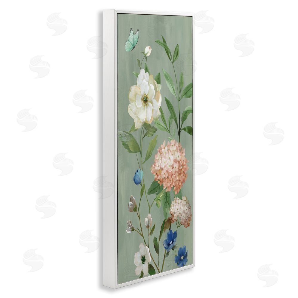 Nan Mint Floral Cluster & Butterfly White Framed Giclee Wall Art Print