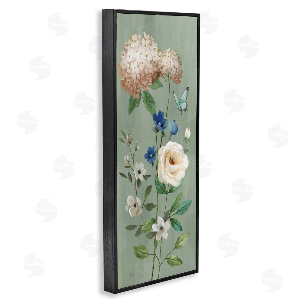 Nan Hydrangea & Rose with Butterfly Black Framed Giclee Wall Art Print