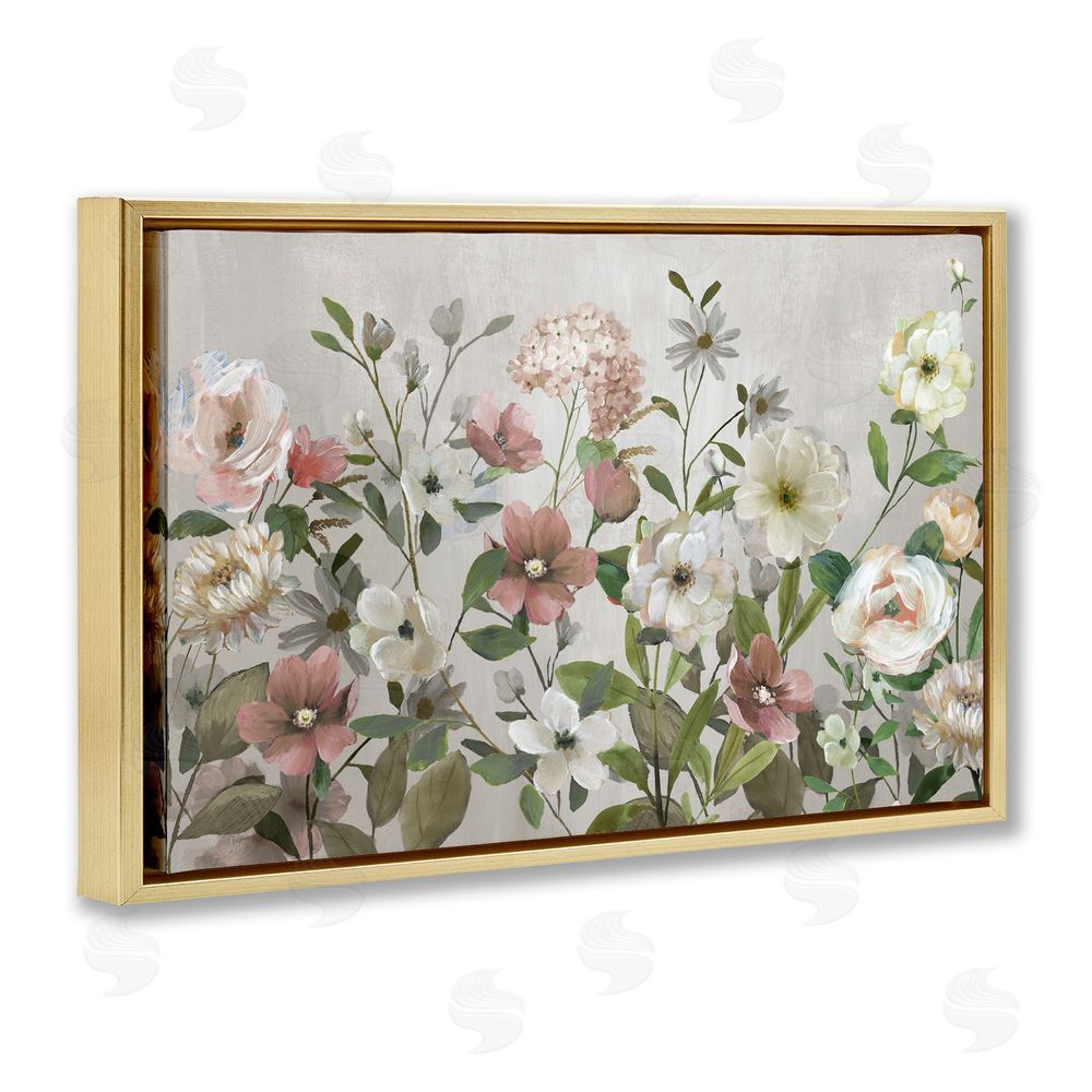 Nan Garden Meadow Arrangement Gold Floating Frame Canvas Wall Art Print