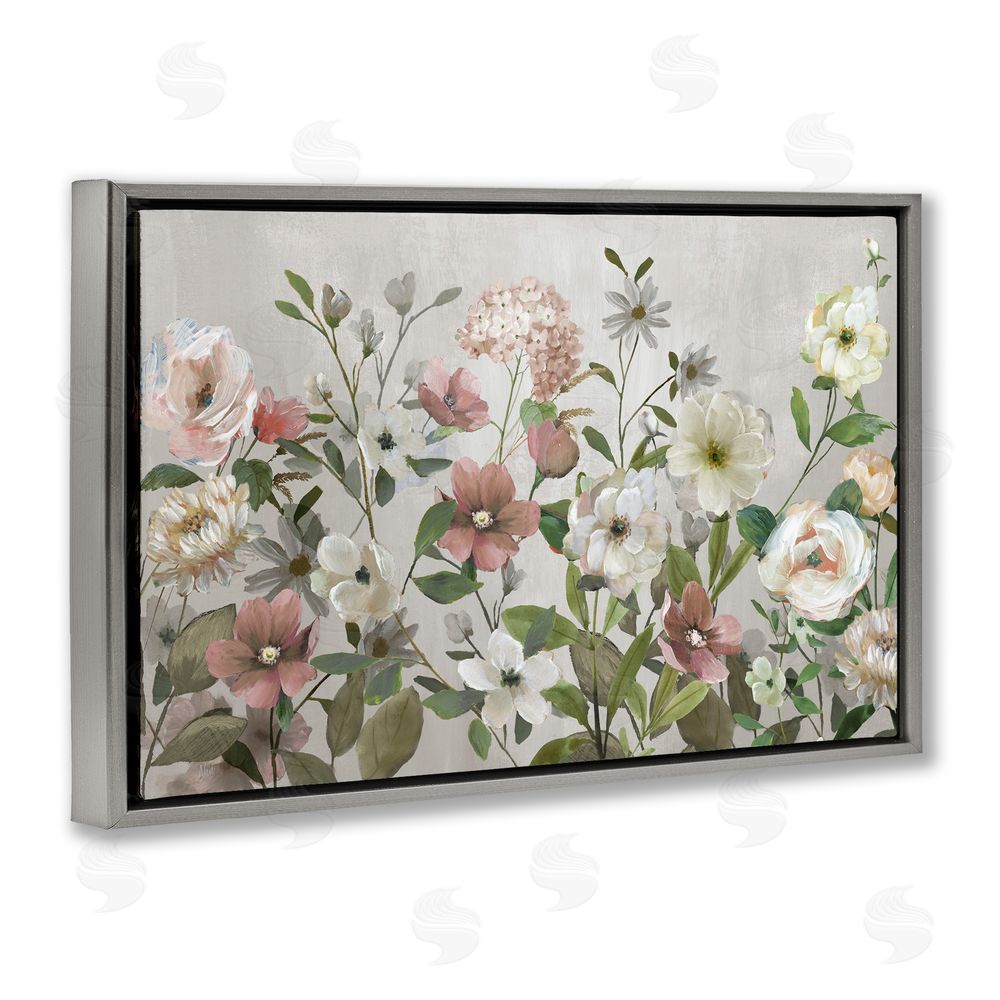 Nan Garden Meadow Arrangement Gray Floating Frame Canvas Wall Art Print