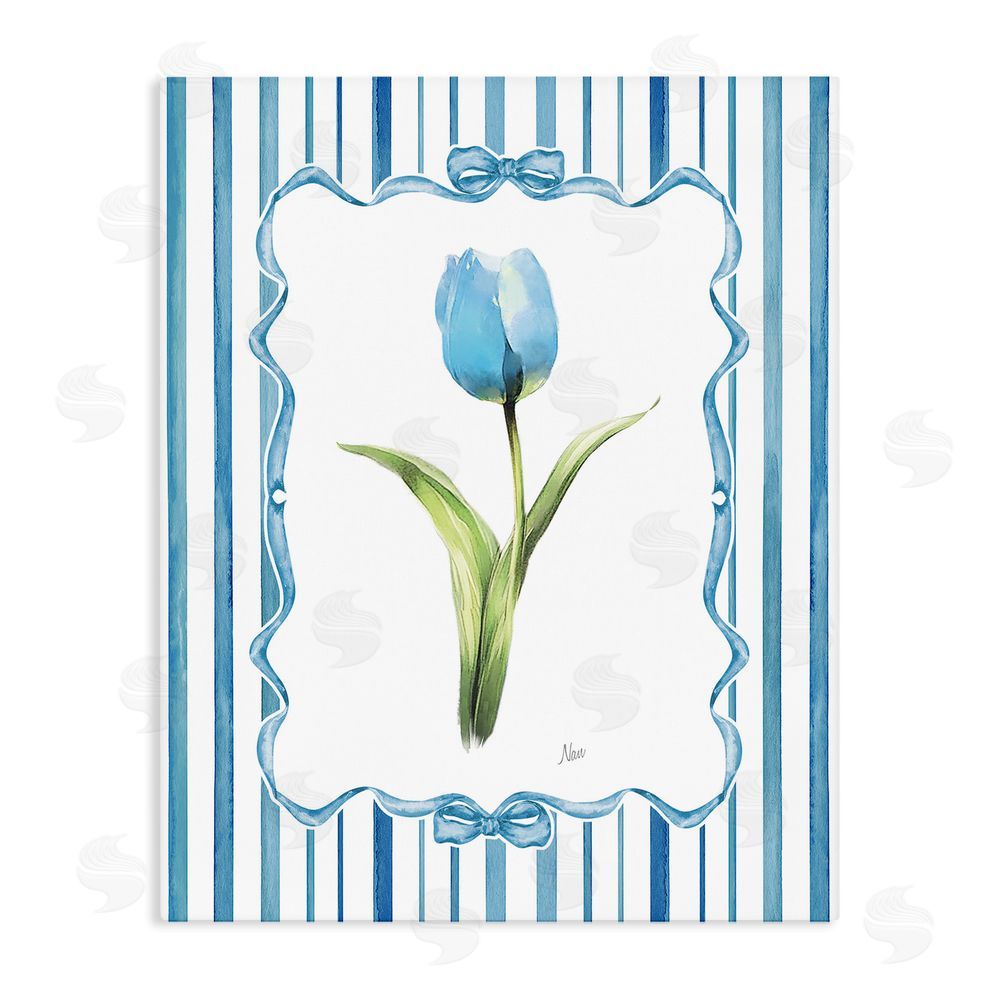 Nan Single Blue Tulip Stripes Stretched Canvas Wall Art Print