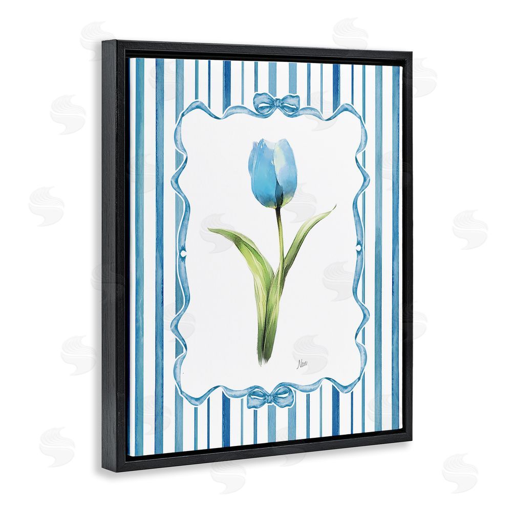 Nan Single Blue Tulip Stripes Black Floating Frame Canvas Wall Art Print
