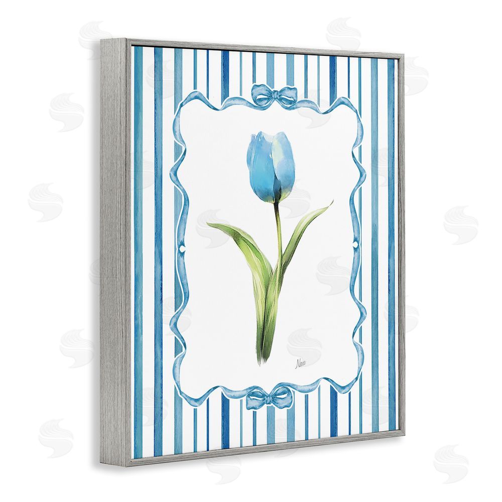 Nan Single Blue Tulip Stripes Gray Framed Giclee Wall Art Print
