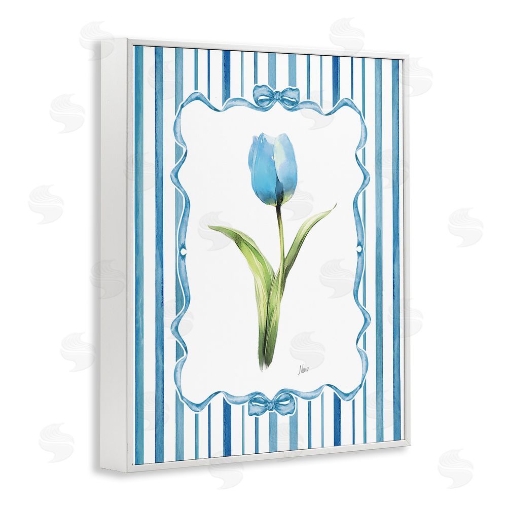 Nan Single Blue Tulip Stripes White Framed Giclee Wall Art Print