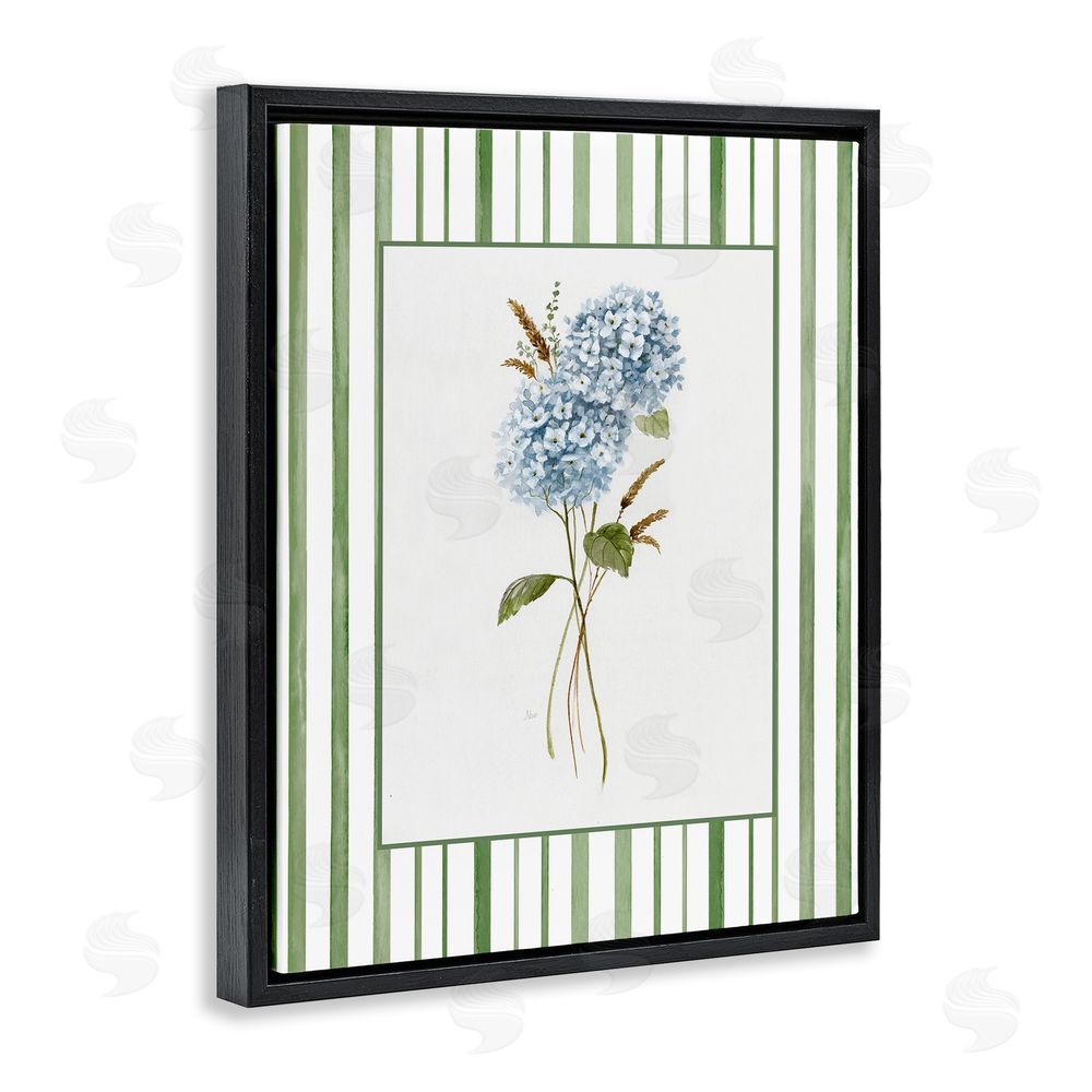 Nan Blue Hydrangea & Dried Wheat Black Floating Frame Canvas Wall Art Print