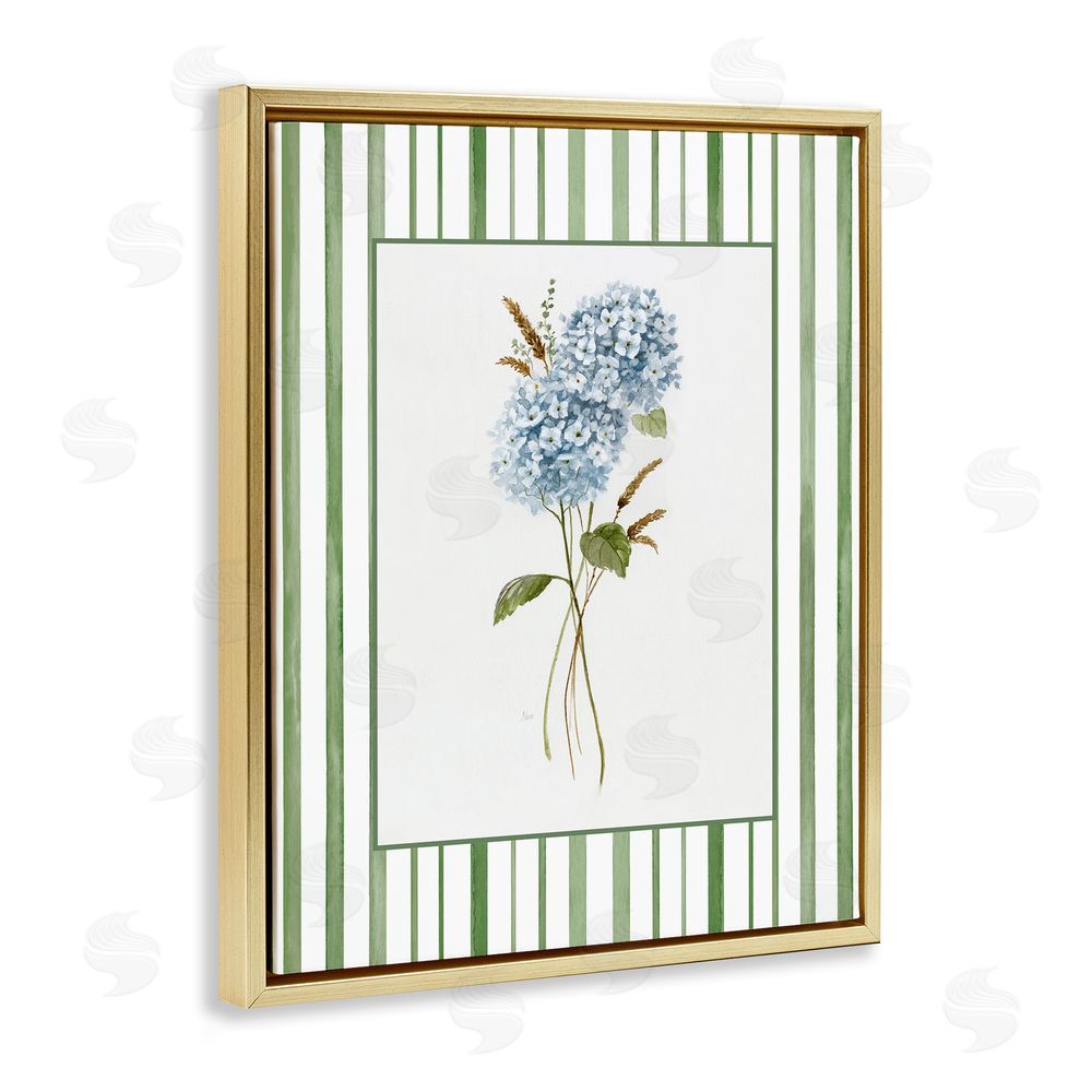 Nan Blue Hydrangea & Dried Wheat Gold Floating Frame Canvas Wall Art Print