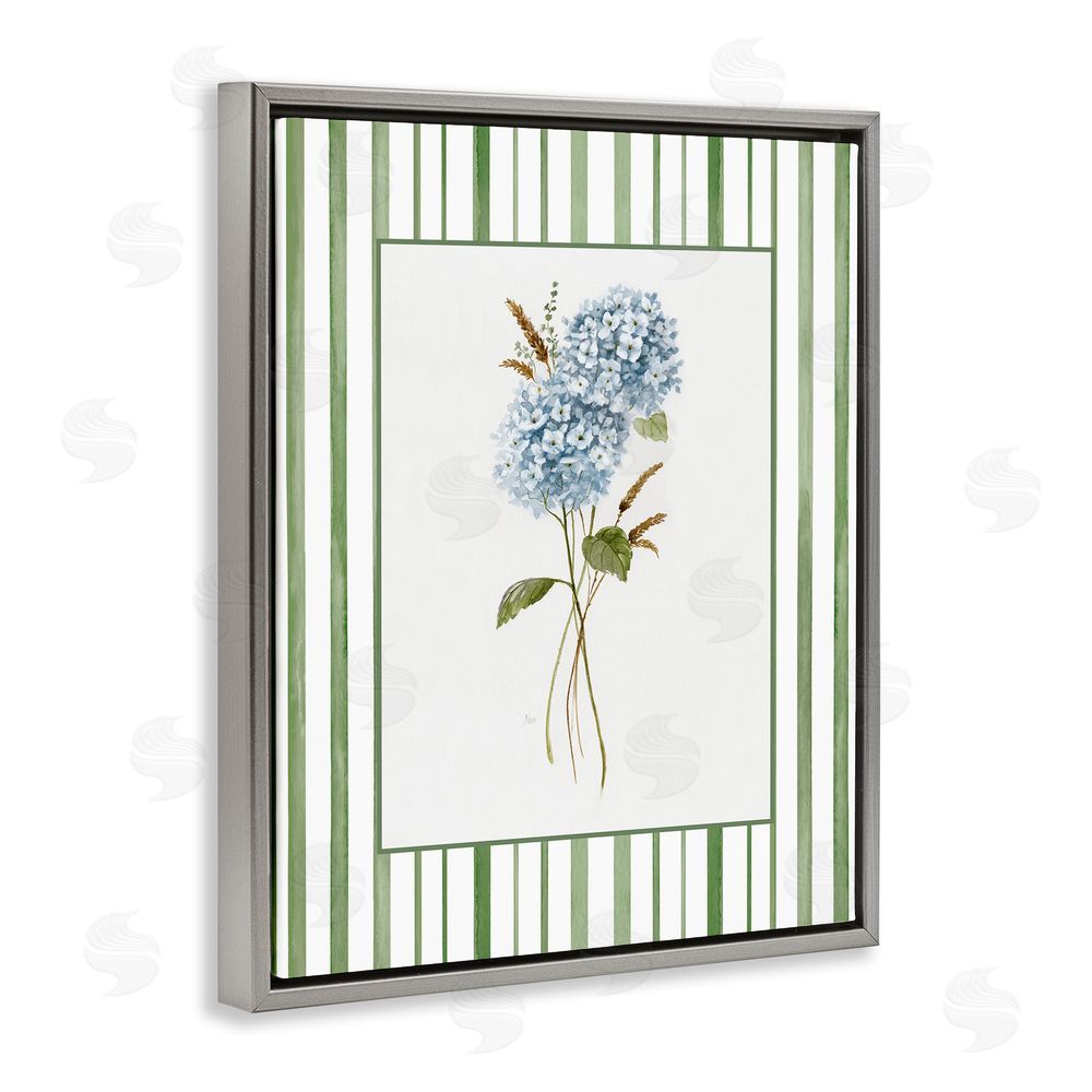 Nan Blue Hydrangea & Dried Wheat Gray Floating Frame Canvas Wall Art Print