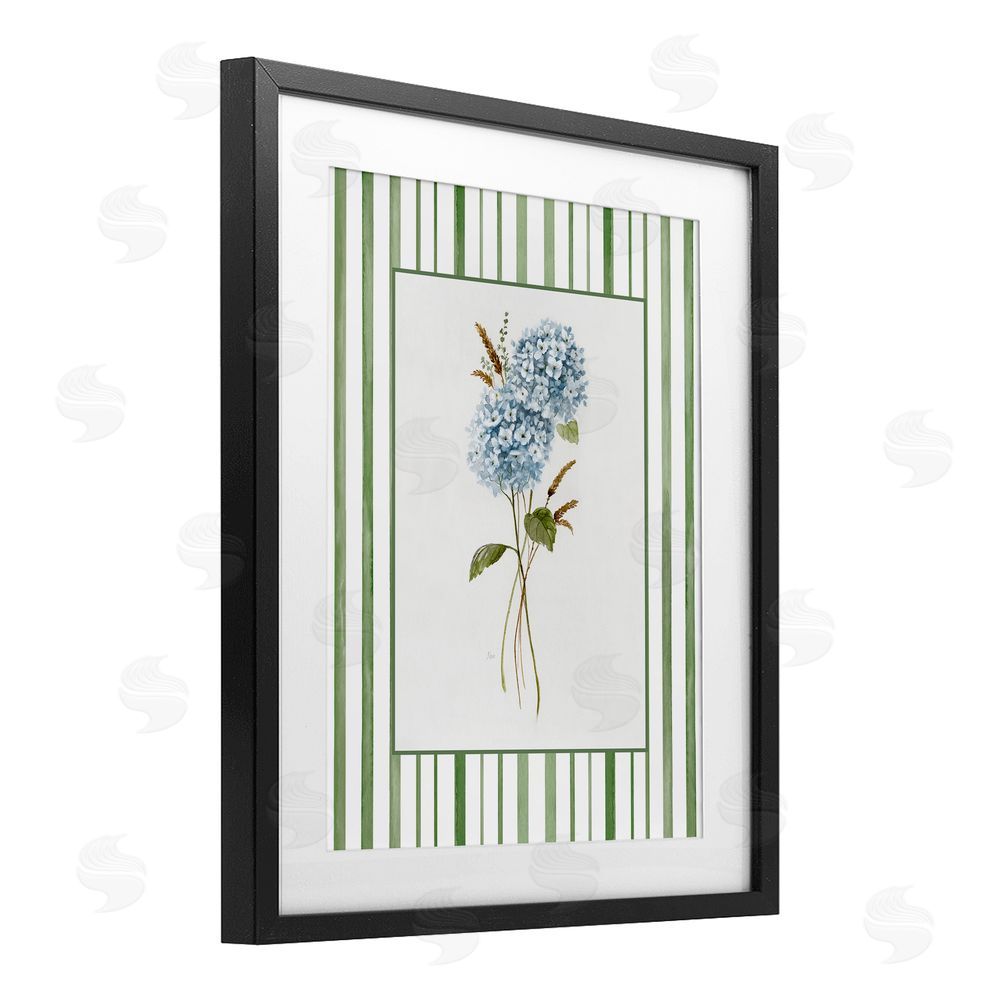 Nan Blue Hydrangea & Dried Wheat Black Framed Print Under Glass Wall Art
