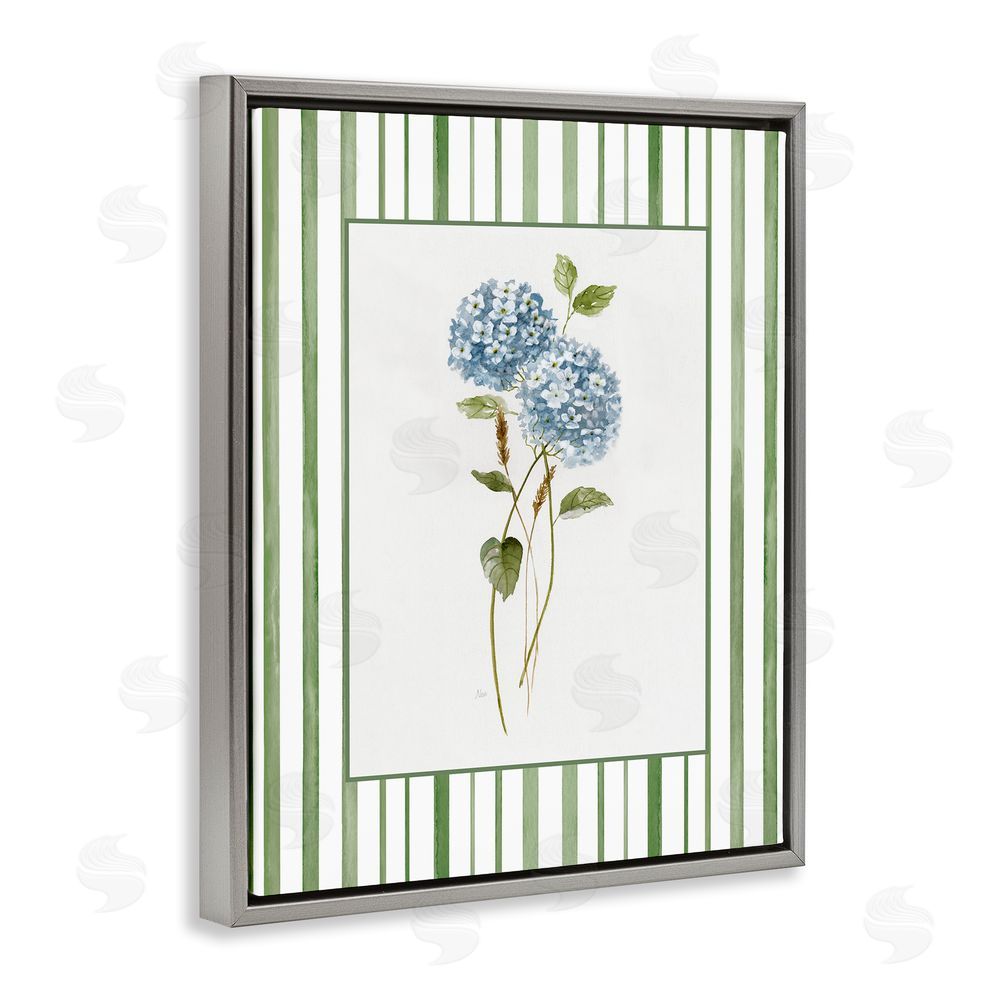 Nan Delicate Hydrangea & Dried Wheat Gray Floating Frame Canvas Wall Art Print