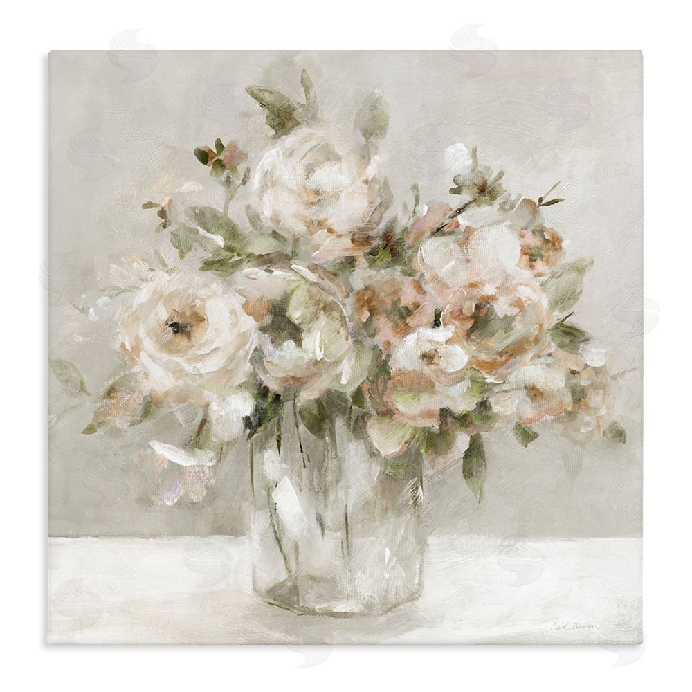 Carol Robinson Soft Neutral Floral Still Life Stretched Canvas Wall Art Print