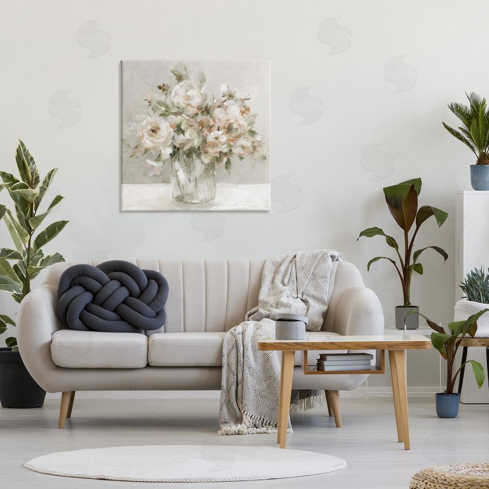 Carol Robinson Soft Neutral Floral Still Life Stretched Canvas Wall Art in Room