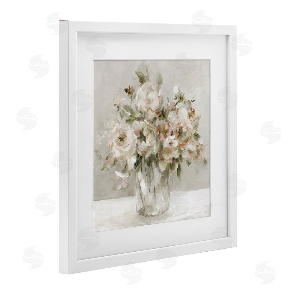 Carol Robinson Soft Neutral Floral Still Life White Framed Print Under Glass Wall Art