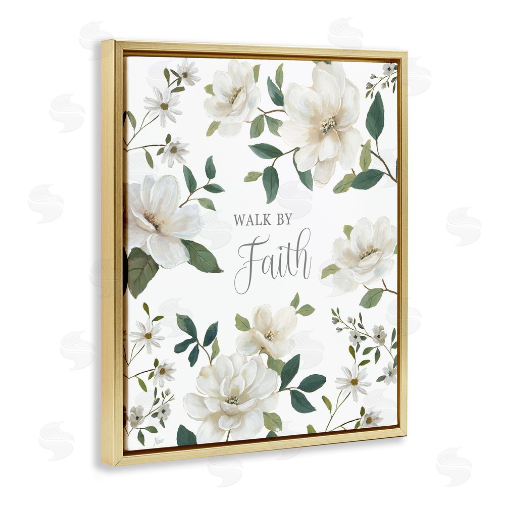 Nan Floral Walk By Faith Gold Floating Frame Canvas Wall Art Print