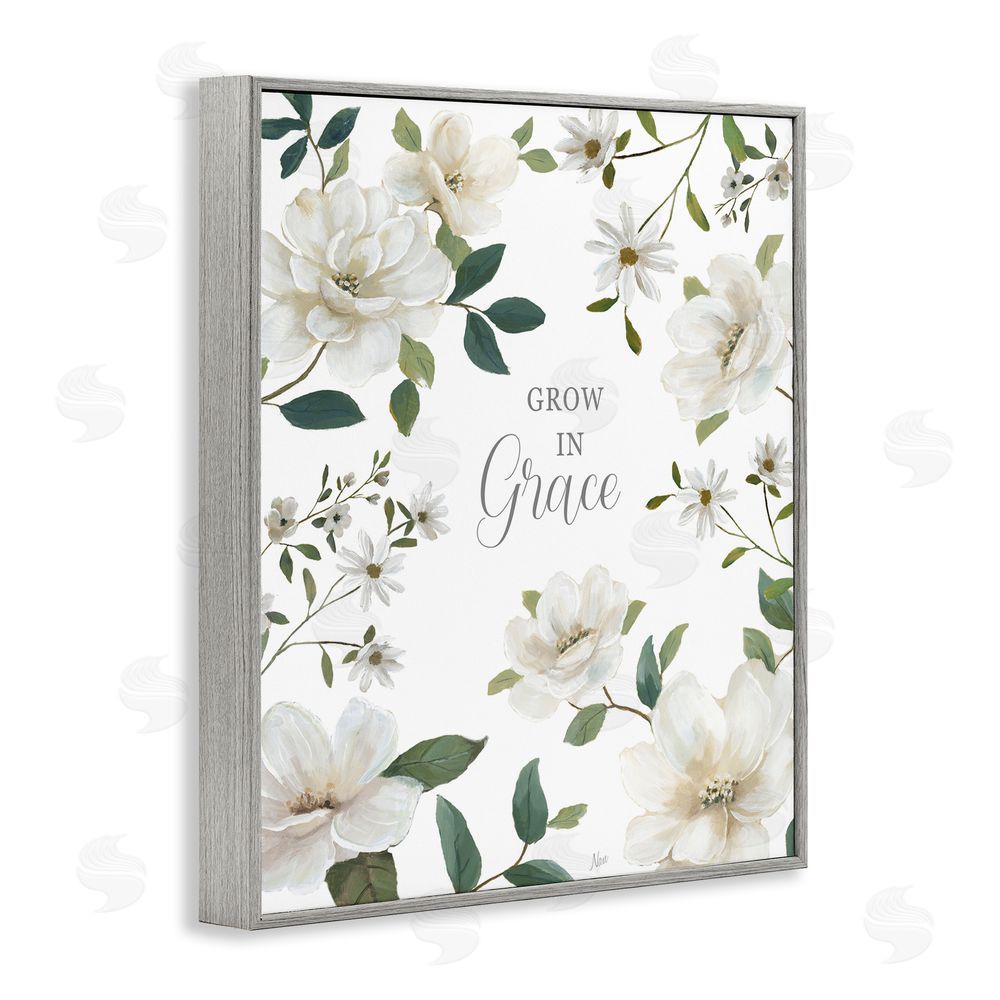 Nan Floral Grow In Grace Gray Framed Giclee Wall Art Print