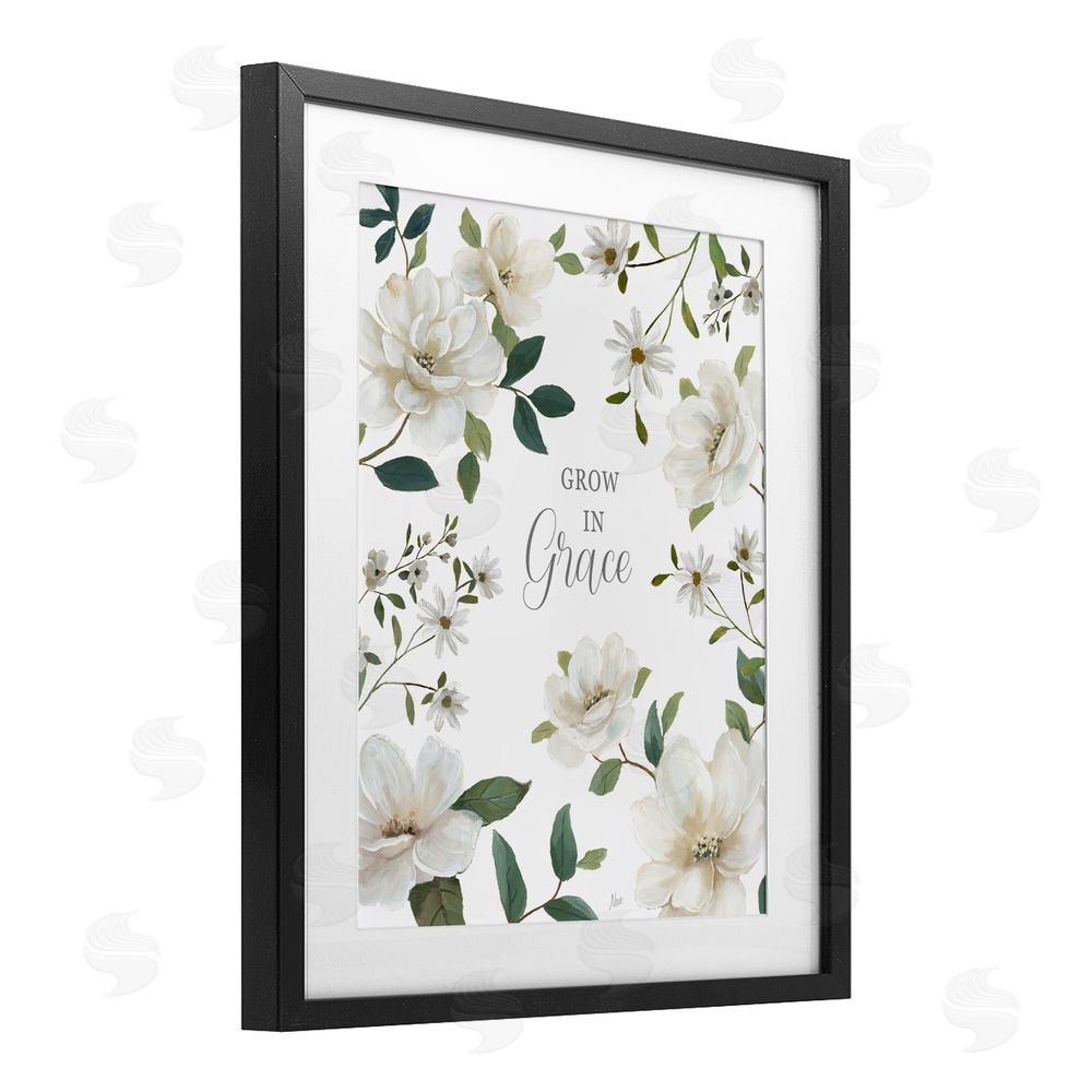 Nan Floral Grow In Grace Black Framed Print Under Glass Wall Art