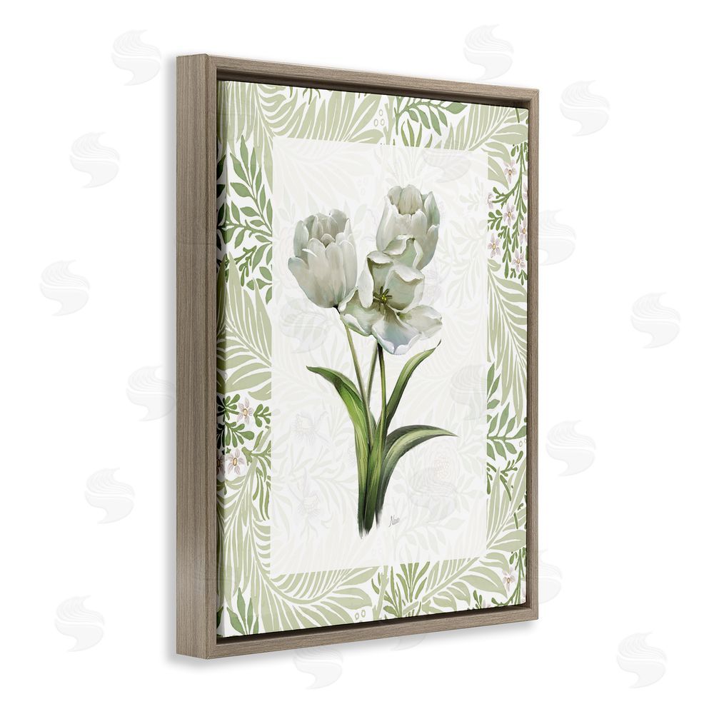 Nan Fresh Spring Tulip Bouquet Brown Floating Frame Canvas Wall Art Print