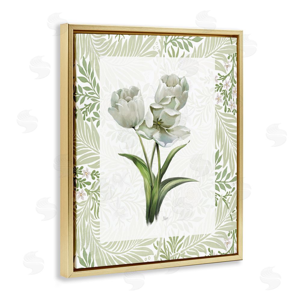 Nan Fresh Spring Tulip Bouquet Gold Floating Frame Canvas Wall Art Print