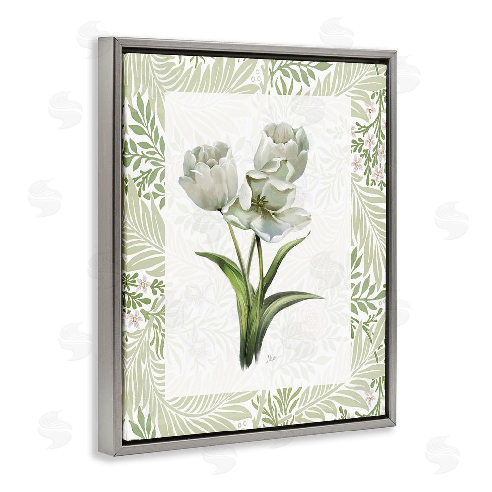 Nan Fresh Spring Tulip Bouquet Gray Floating Frame Canvas Wall Art Print