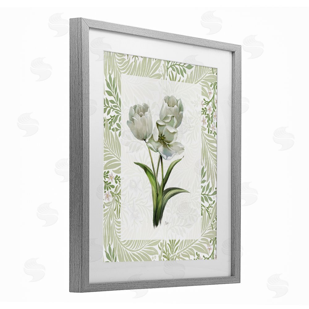 Nan Fresh Spring Tulip Bouquet Gray Framed Print Under Glass Wall Art