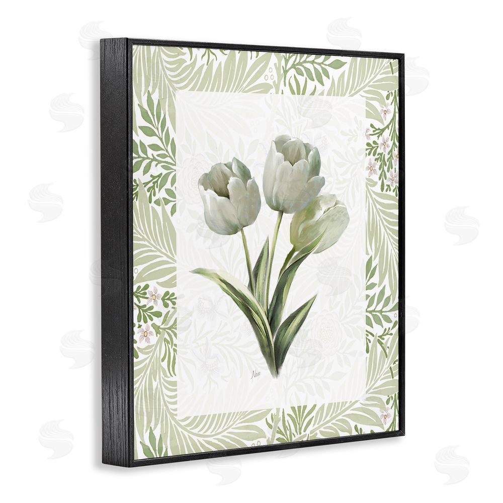 Nan Pale Green Tulip Trio Black Framed Giclee Wall Art Print