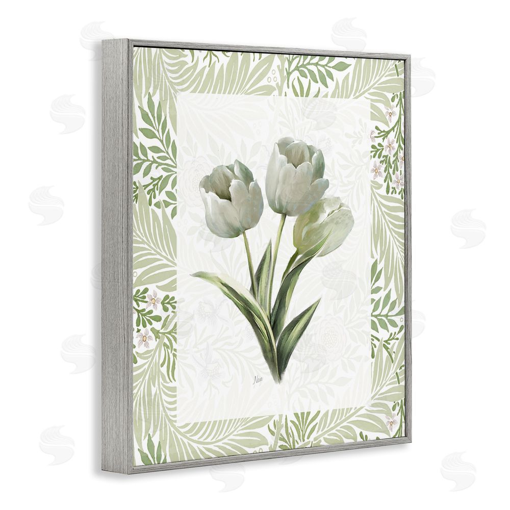 Nan Pale Green Tulip Trio Gray Framed Giclee Wall Art Print