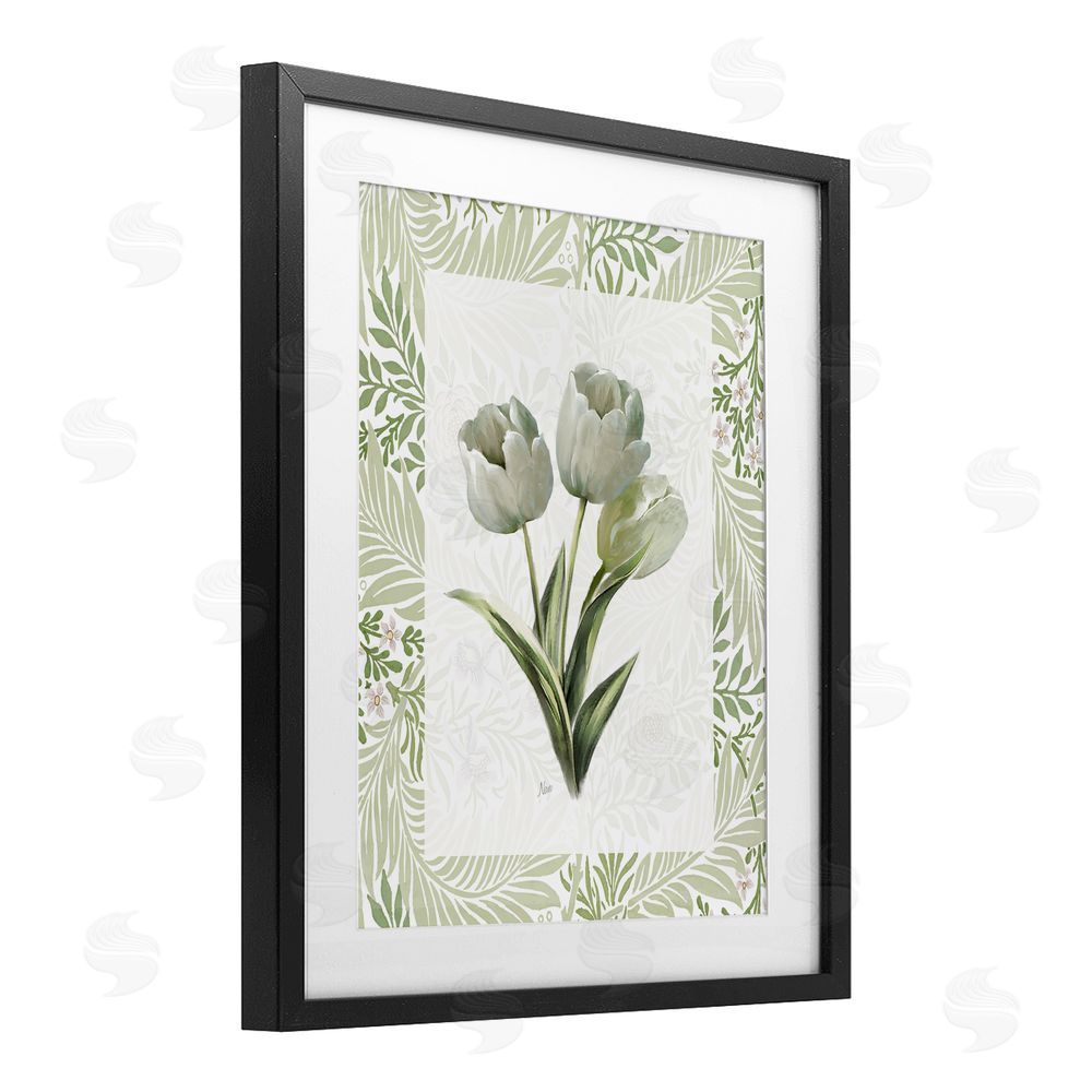 Nan Pale Green Tulip Trio Black Framed Print Under Glass Wall Art