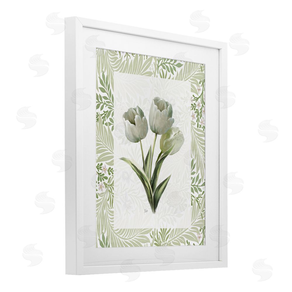 Nan Pale Green Tulip Trio White Framed Print Under Glass Wall Art