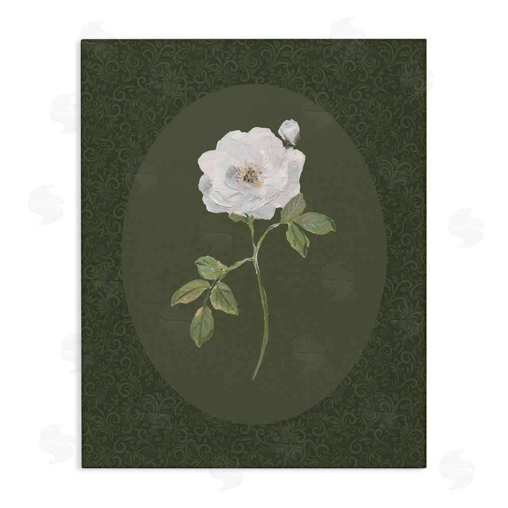 Sally Swatland Emerald & White Oval Rose Stretched Canvas Wall Art Print
